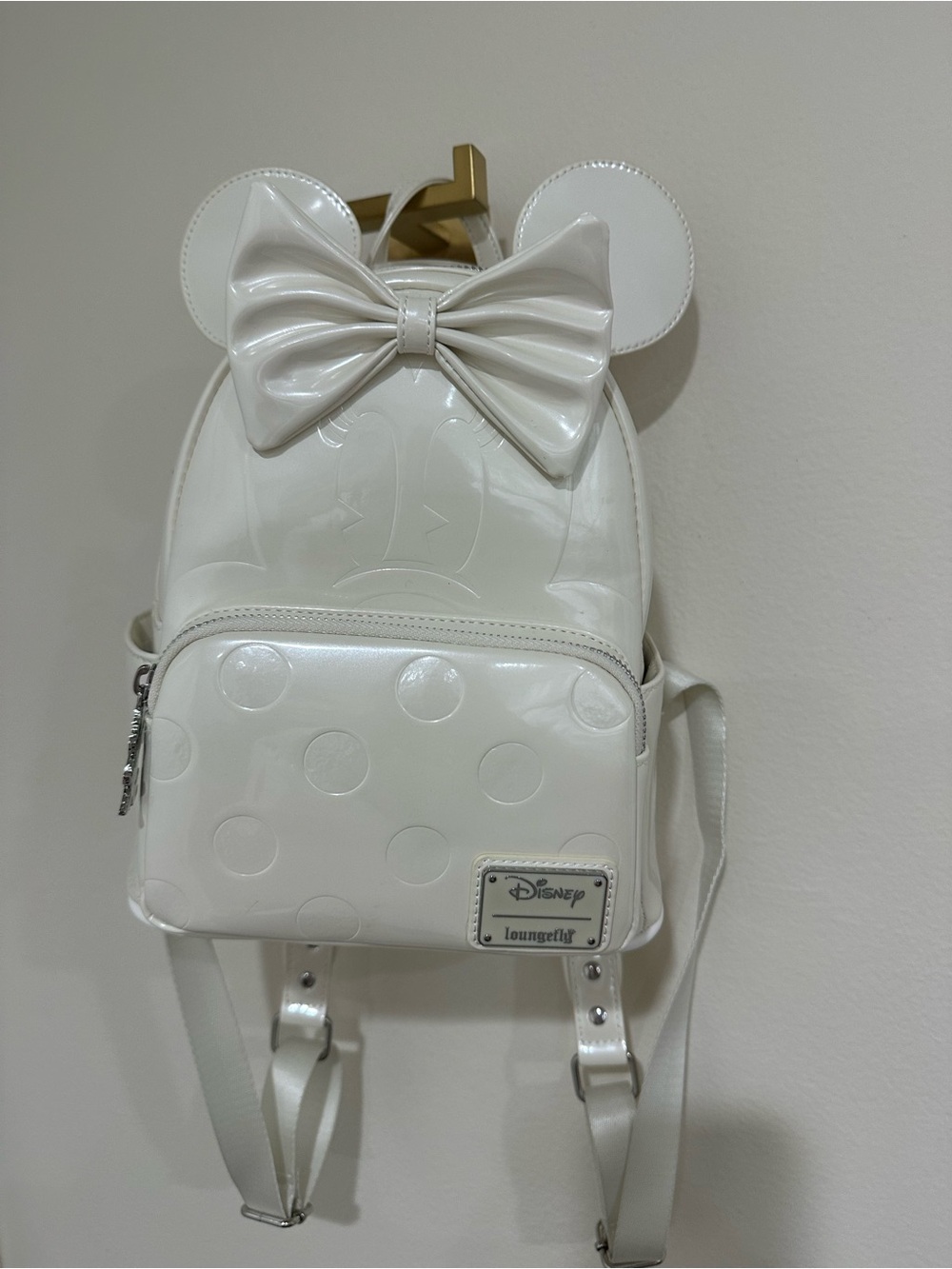Lounge Fly White Minnie Mouse Bow Vinyl Mini Backpack - Disney Loungefly